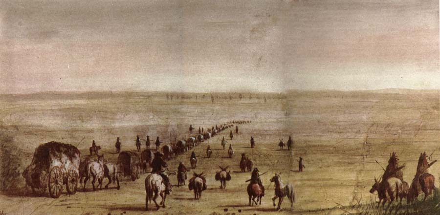 Alfred Jacob Miller Mirage on the Prairie or Traders caravan